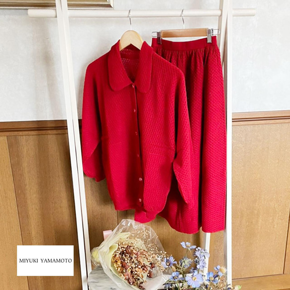 春ニット✿ジャケット レッド　20 red knit jacket 2枚目の画像