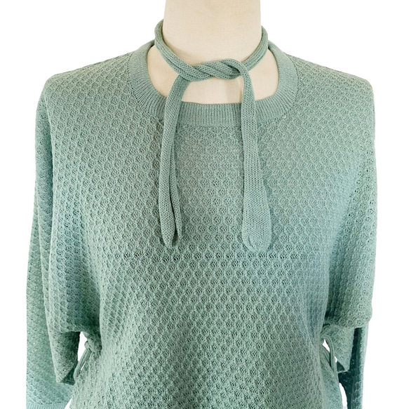 春ニット✿９分袖トップス くすみグリーン　2 green 9 sleeve tops 3枚目の画像