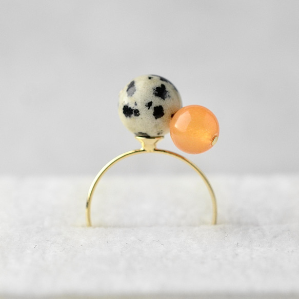 雙色戒指 達爾馬提亞橙色天然石戒指 開口戒指 禮物禮物 第6張的照片