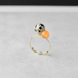 雙色戒指 達爾馬提亞橙色天然石戒指 開口戒指 禮物禮物 第3張的照片