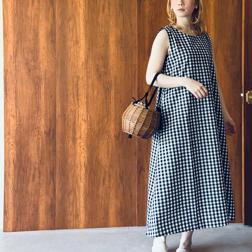 再販】送0旬のギンガムチェック麻綿生地ワンピース 春夏にサラッと