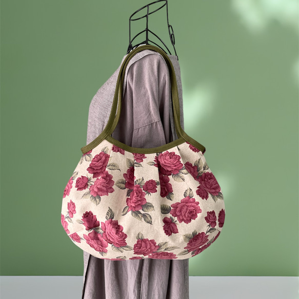 コロンと可愛いショルダーグラニーバッグ アンティークローズ レッド