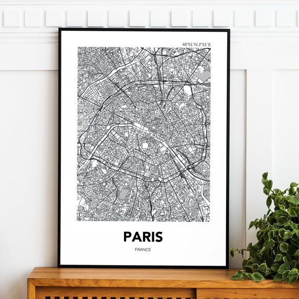 アートポスター MAP パリ ブラック L判 ハガキ 2L判 A4 A3 B3 A2 B2 アート モノトーン 2枚目の画像