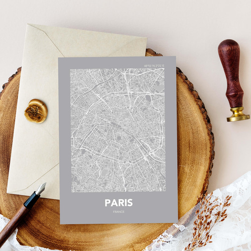 アートポスター MAP パリ グレー L判 ハガキ 2L判 A4 A3 B3 A2 B2