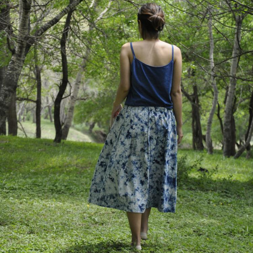 藍染純綿の絞り染めの半身スカート手制植物染色スカート文芸小清新な夏  