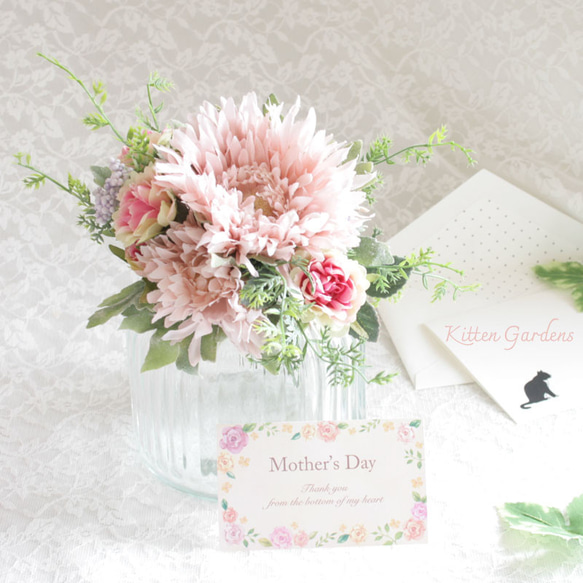 母の日》ガーベラ＆ローズのピンクミニブーケ リース Kitten Gardens  
