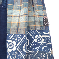 古布　木綿　藍色　型染から手縫いギャザースカート　Ｊ-57 11枚目の画像