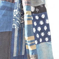 古布　木綿　藍色　型染から手縫いギャザースカート　Ｊ-57 3枚目の画像