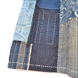 古布　木綿　藍色　型染から手縫いギャザースカート　Ｊ-57 7枚目の画像