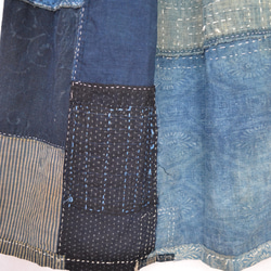 古布　木綿　藍色　型染から手縫いギャザースカート　Ｊ-57 14枚目の画像