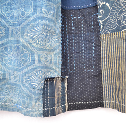 古布　木綿　藍色　型染から手縫いギャザースカート　Ｊ-57 12枚目の画像