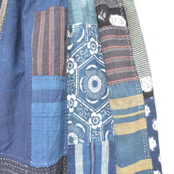 古布　木綿　藍色　型染から手縫いギャザースカート　Ｊ-57 9枚目の画像