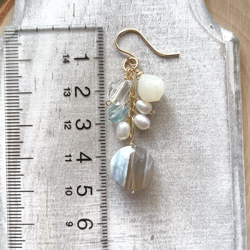 14kgfゴールドとストライプブルーオパールアゲートなどのピアス ピアス  