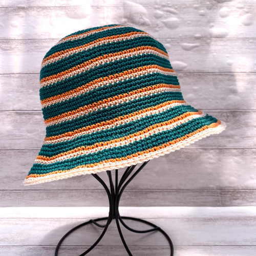 【 COACH 】ボーダー クロシェ バケット ハット 帽子 ハット 「HIKA」ボーダークロシェ編みHAT レディース