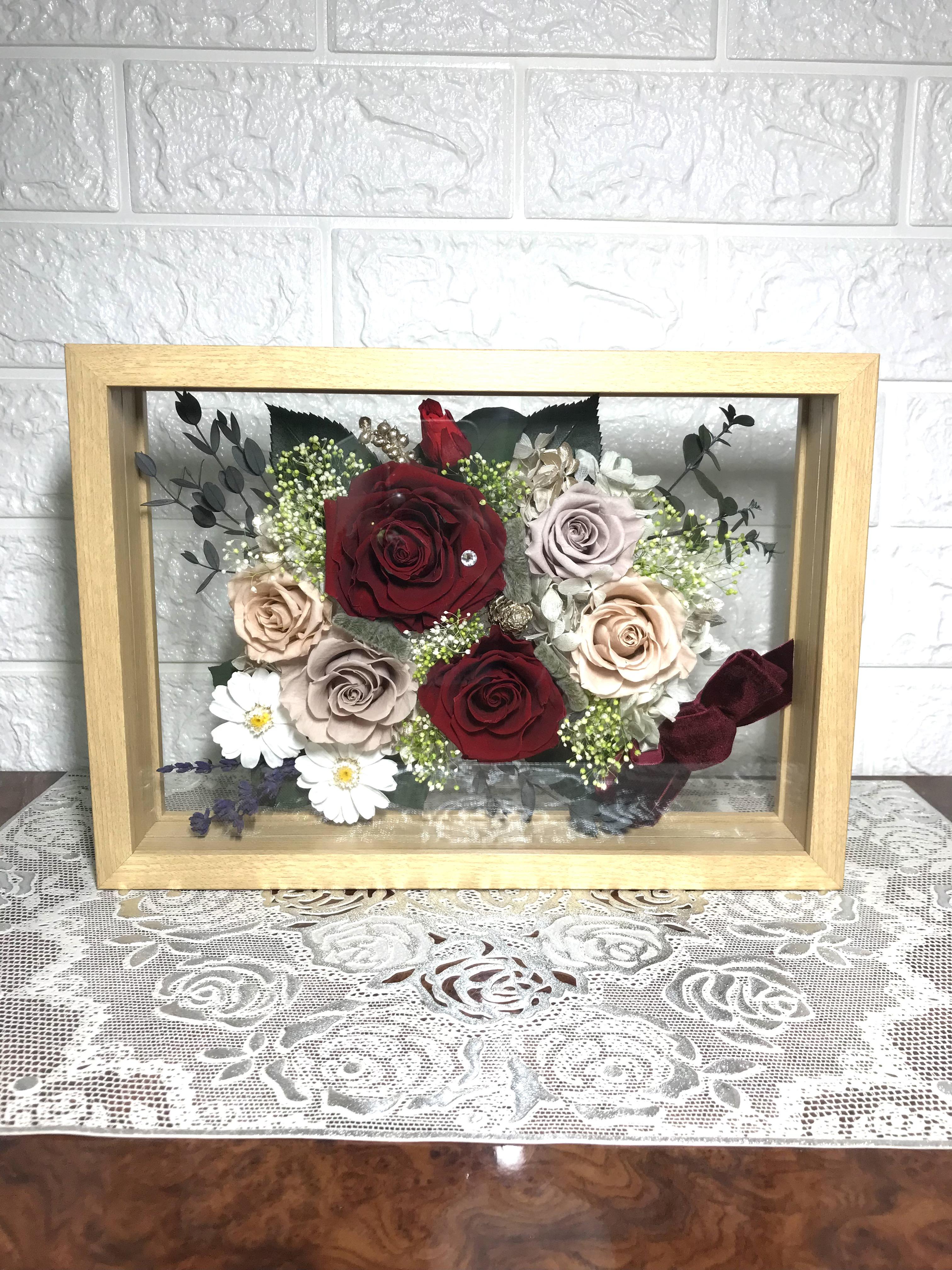 プリザーブドフラワー　木製フレーム両面ガラス