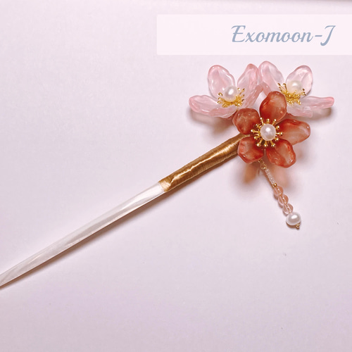 【Silk Hana】No.52  ピンク 桃の花 かんざし Silk Hana】No.52 ピンク 桃の花 かんざし