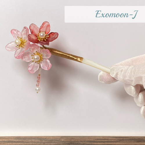 【Silk Hana】No.52  ピンク 桃の花 かんざし Silk Hana】No.52 ピンク 桃の花 かんざし Silk Hana】No.52