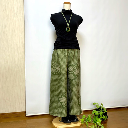 着物リメイクパンツ【桃】ペチパンツ ワイドパンツ ハンドメイド 薄