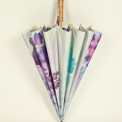 雨傘 耐風骨 ジャンプ長傘 花柄 グレー 新品 2枚目の画像