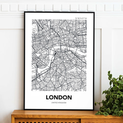 アートポスター MAP ロンドン ブラック L判 ハガキ 2L判 A4 A3 B3 A2 B2 アート モノトーン 2枚目の画像