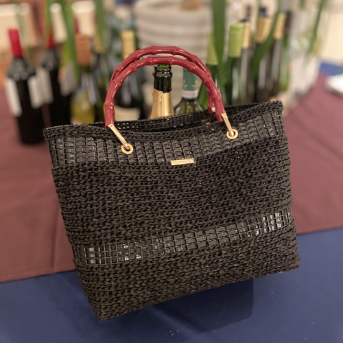 Coquette tote A4サイズ hemp×ラメルヘンテープ かごバッグ amiche  