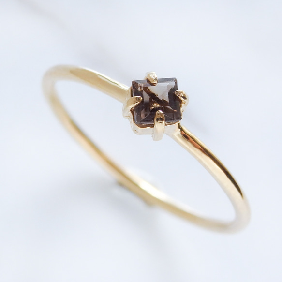 スモーキークオーツ リング スクエアカット シルバー925 K18