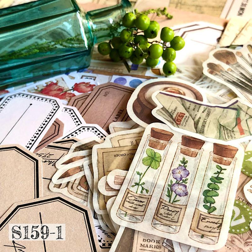 送料無料【S159-1 コラージュ素材】海外シール 紙モノ