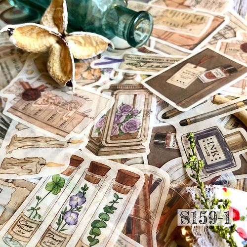 送料無料【S159-1 コラージュ素材】海外シール 紙モノ