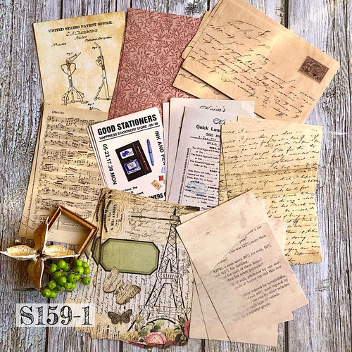 送料無料【S159-1 コラージュ素材】海外シール 紙モノ ジャーナル