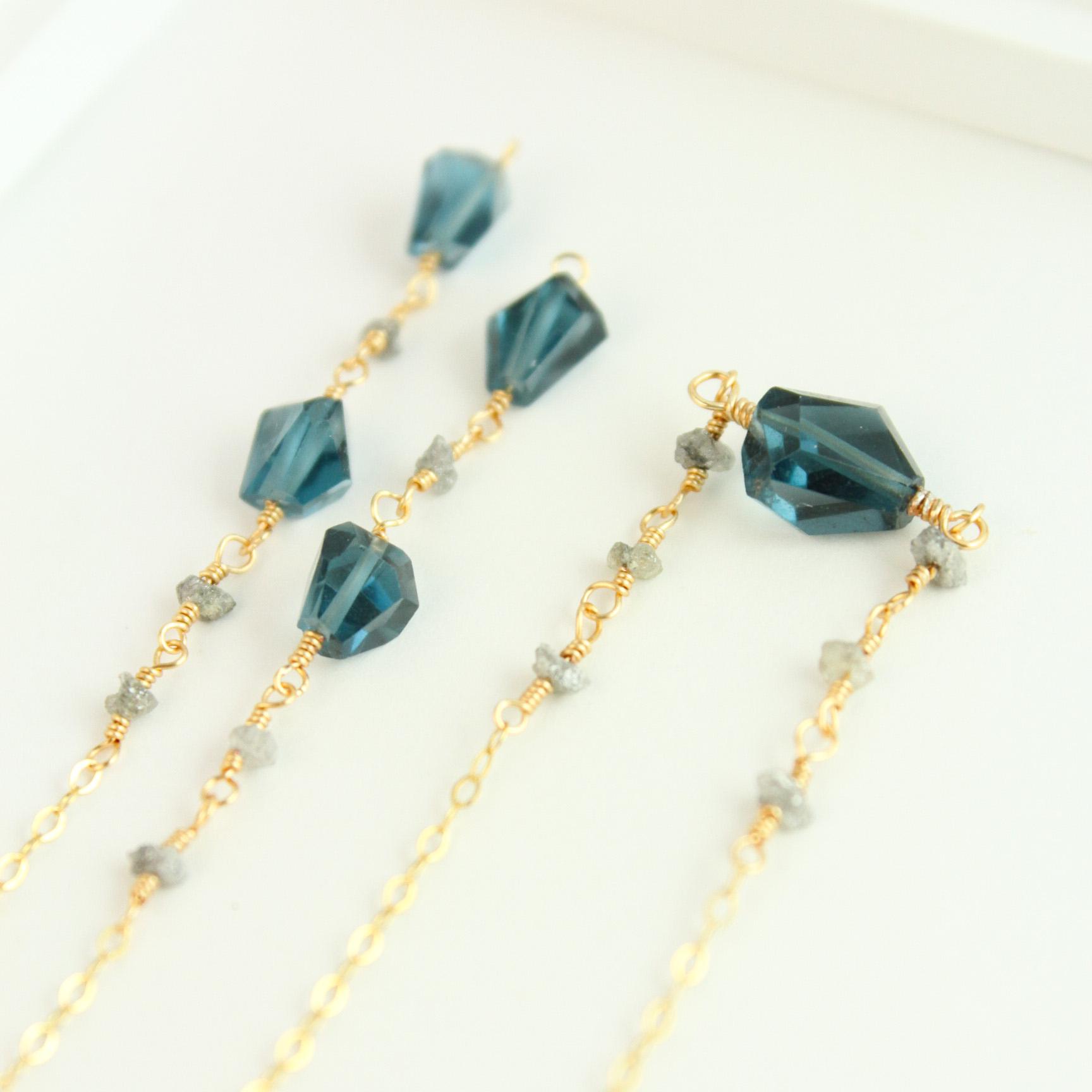 【宝石質】【色濃いめ】ロンドンブルートパーズと ダイヤモンド 14Kgfネックレス