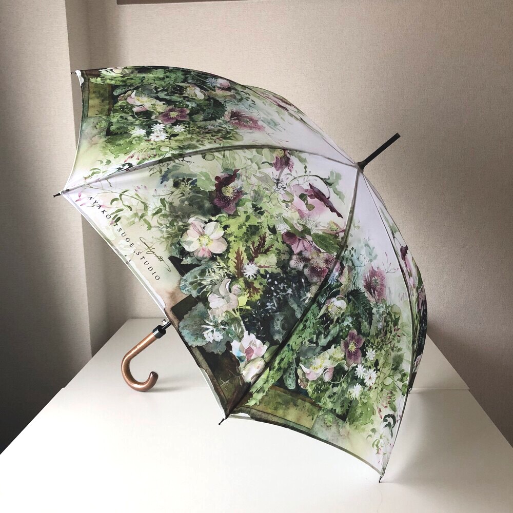 英国製　雨に濡れない大きめサイズ　シティーオート　クリスマスローズとジャスミンの雨傘