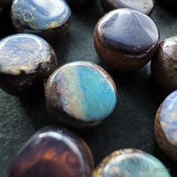 【16粒】【オーストラリア産】ボルダーオパール スムースコイン クレオ穴 ビーズ★ANAM gems 2枚目の画像