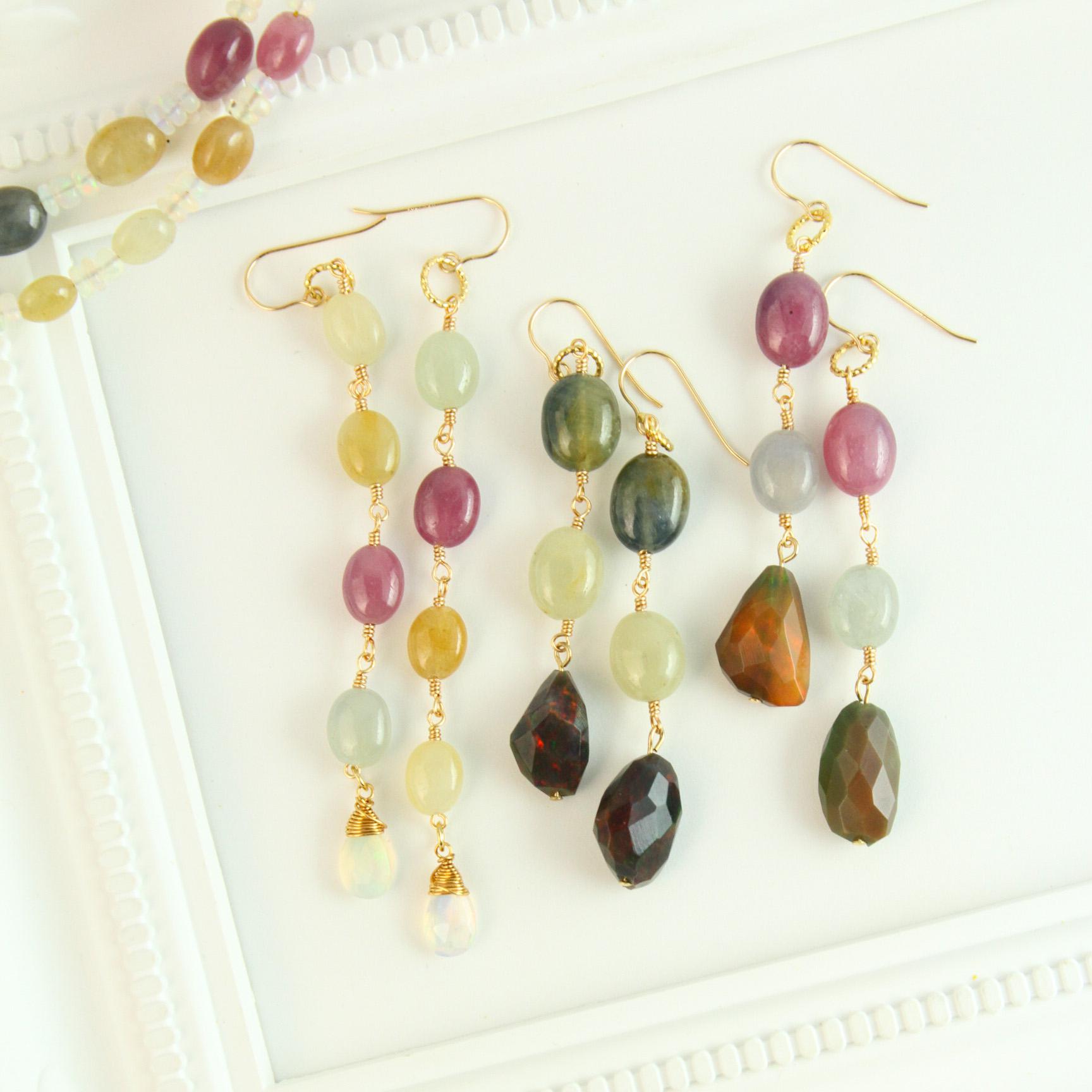 【選べる】超大粒♪ブラックオパール×ルビー×サファイア　14Kgfピアス（金具変更可）