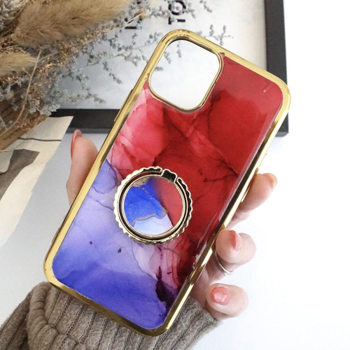 Android多機種対応】リング付夏色派手色目立つ色 赤×青×ゴールドスマホ 