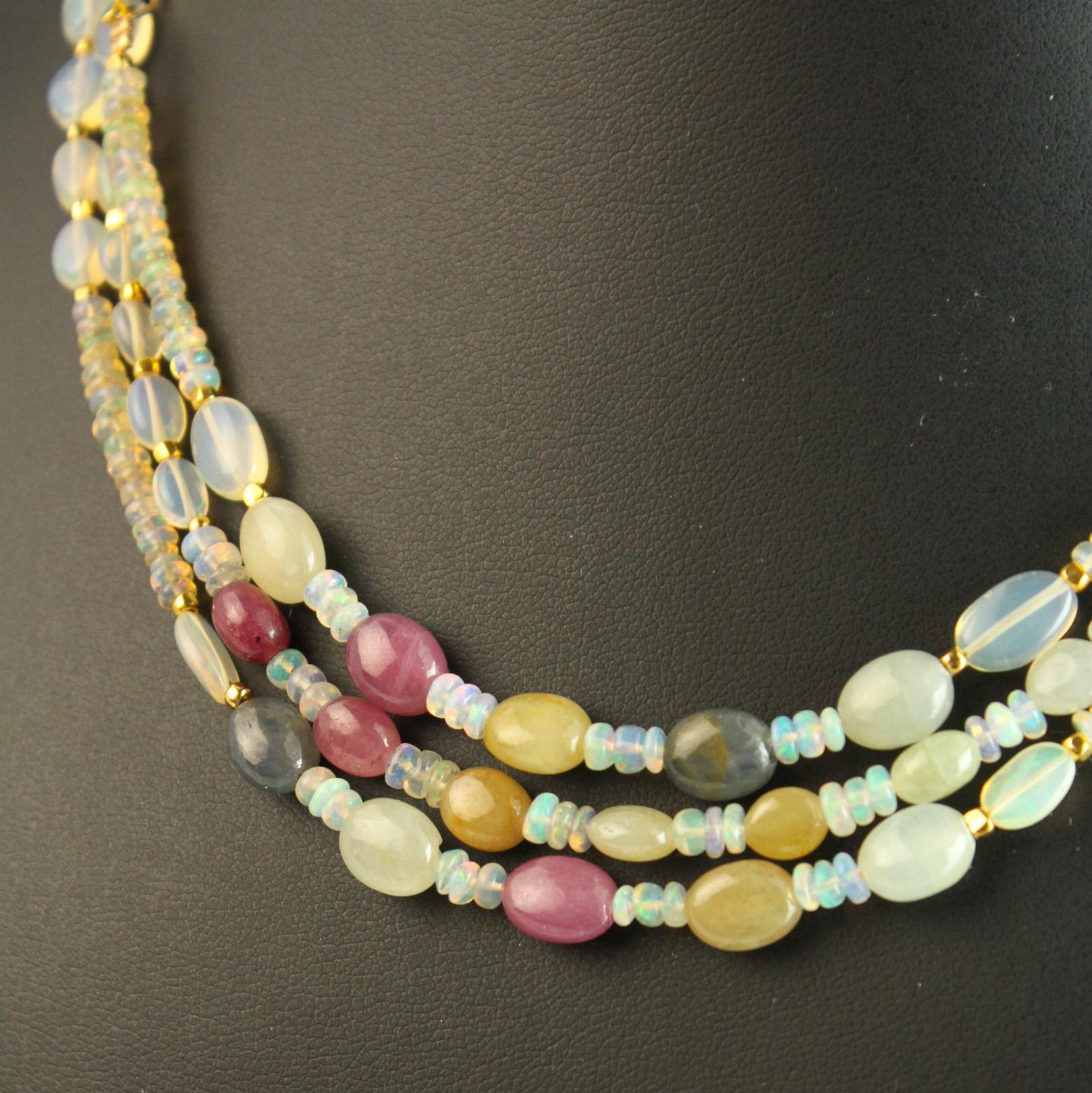 【1個限定】オパール、ルビー、サファイア　ダイヤチェーンネックレス