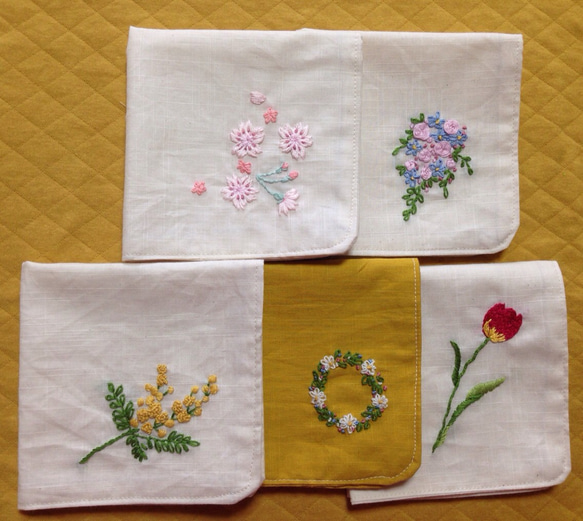 コットンの刺繍ハンカチ☆ミモザ 3枚目の画像