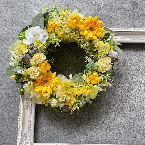 黄色いガーベラのリース アーティフィシャルフラワー 母の日ギフトにも  
