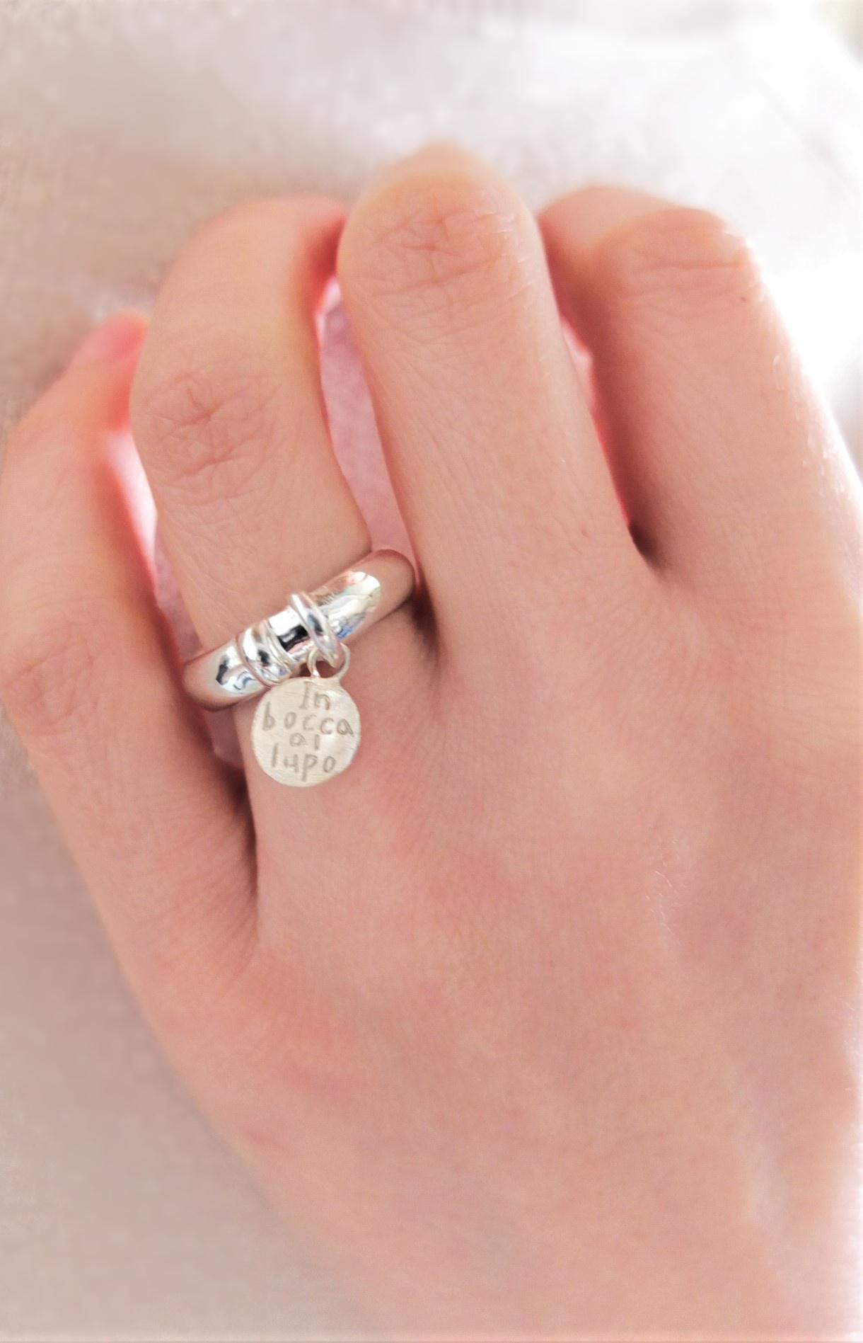 ”幸運を祈る”In bocca al lupo コインリング　K10YG&Silver925