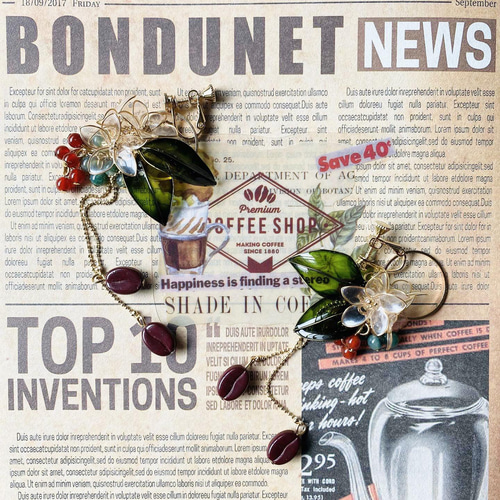 コーヒーノキ2wayイヤリング/ピアス 【ディップアートアクセサリー