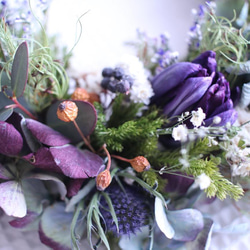 紫チューリップと白い小花の三日月リース✳︎ドライフラワー◎22センチ 4枚目の画像