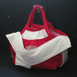 受注製作　Ｌサイズ　肩ベルト１００センチ　小型犬用スリング、手提げ２ウェイ紀州帆布　キャリーバッグ　コンビカラー　赤 3枚目の画像