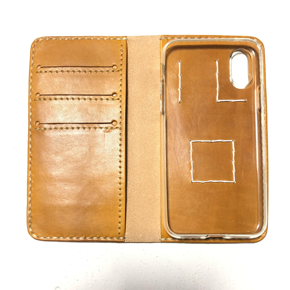 オーダー作品　キャメルiPhoneX手帳型レザーケース 4枚目の画像