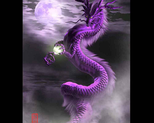 龍の絵「月雲・紫龍」自作A4 竜の絵 イラスト breeze 通販 13704869