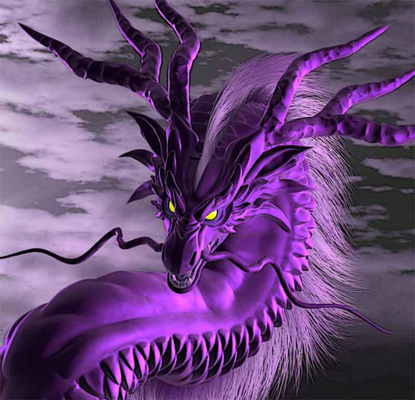 龍の絵「月雲・紫龍」自作A4　竜の絵 3枚目の画像