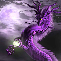 龍の絵「月雲・紫龍」自作A4　竜の絵 2枚目の画像