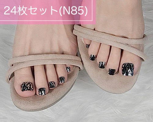 ネイルチップ♡専用ページ N85》既成ネイルチップ24枚セット ミラー シルバー ヒョウ柄