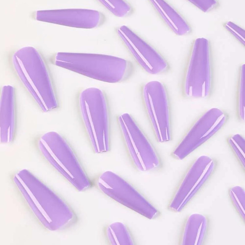 N91》既成ネイルチップ24枚セット 紫 パープル ワンカラー ギャル