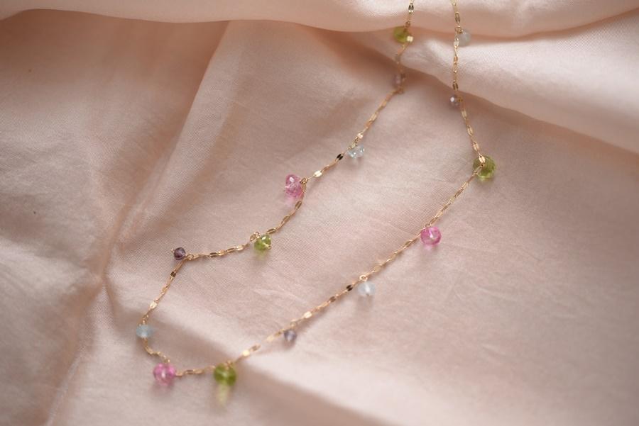 Swing|ペリドットとアクアマリン カラフルストーン ロングネックレス