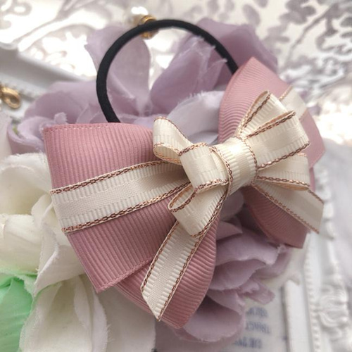 リボン　ヘアゴム♡カノンリボン～long～♡マーブルピンク♡ハンドメイド リボン ヘアゴム♡カノンリボン～long～♡マーブルピンク