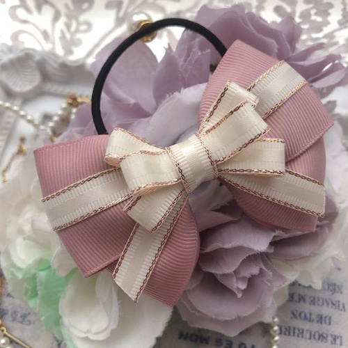 リボン　ヘアゴム♡カノンリボン～long～♡マーブルピンク♡ハンドメイド リボン ヘアゴム ヘアアクセサリー カノンリボン 和柄 ピンク